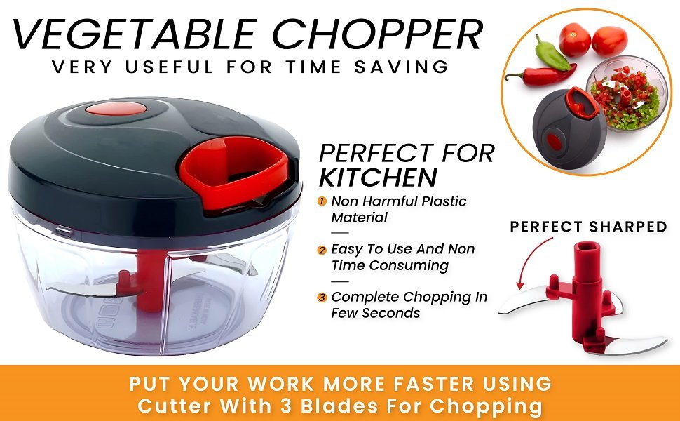2-in-1 Handy Chopper with Steel Blades-450ml (Black)