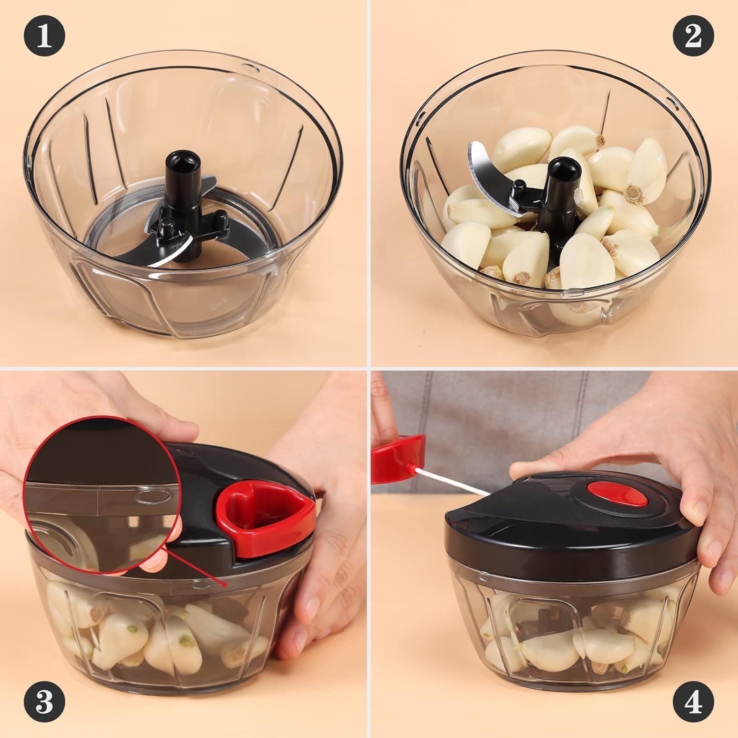 2-in-1 Handy Chopper with Steel Blades-450ml (Black)