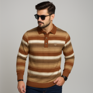 Men’s Wool Blend Striped High Neck Winter Sweater