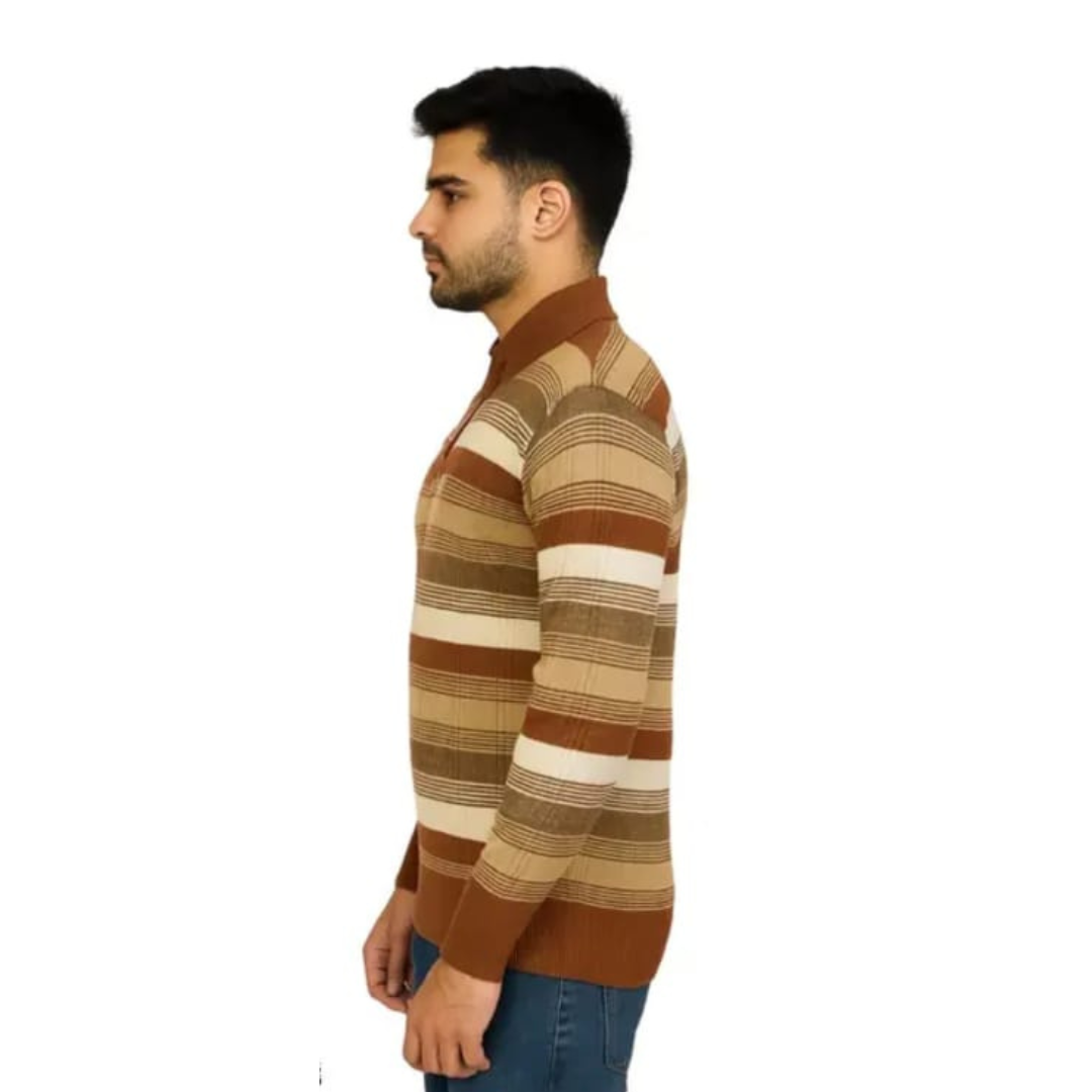 Men's Wool Blend Striped High Neck Winter Sweater