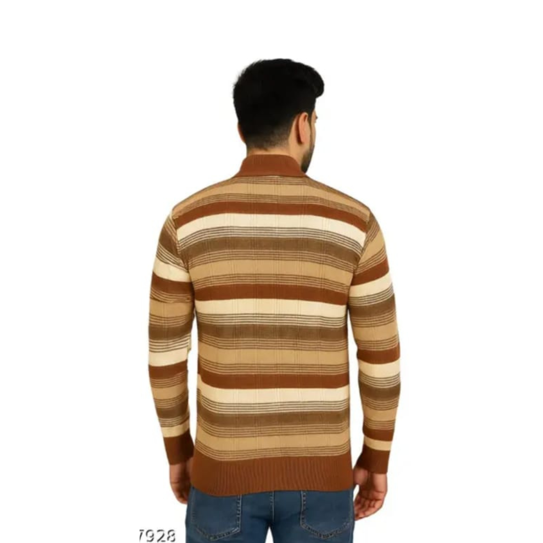 Men's Wool Blend Striped High Neck Winter Sweater